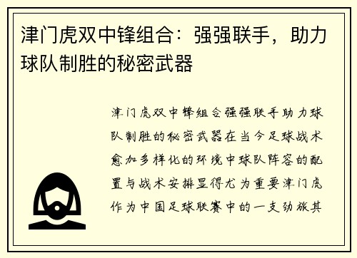 津门虎双中锋组合：强强联手，助力球队制胜的秘密武器